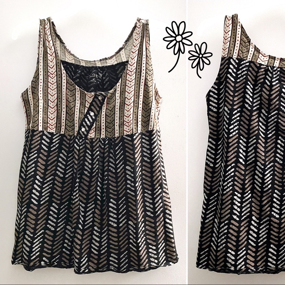 Earthy tribal print 100% cotton tank, brown tan